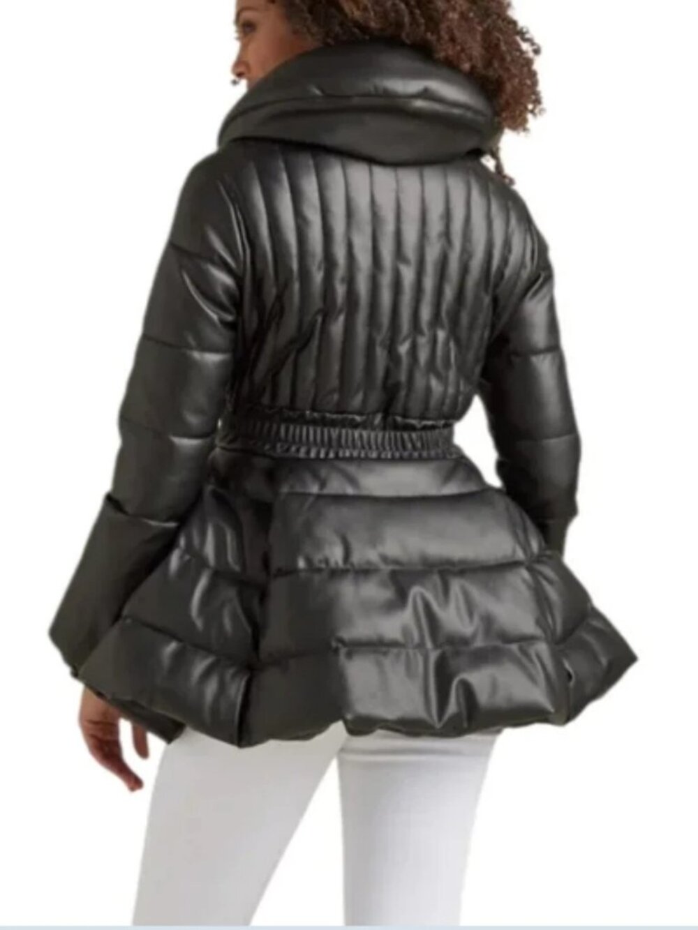 Chic Peplum Leather Quilted Coat Vintage Retro Style L XL